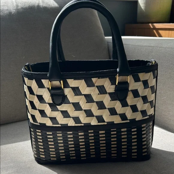 Woven Black & Cream Tote Bag - Designer Style - Picture 1 of 7